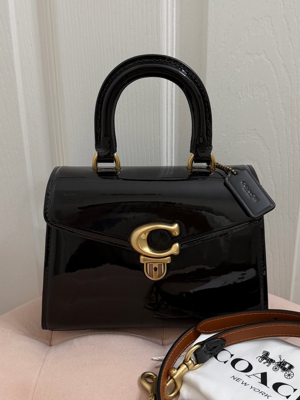 Coach Sammy 21 Black Patent Leather Top Handle Satchel
